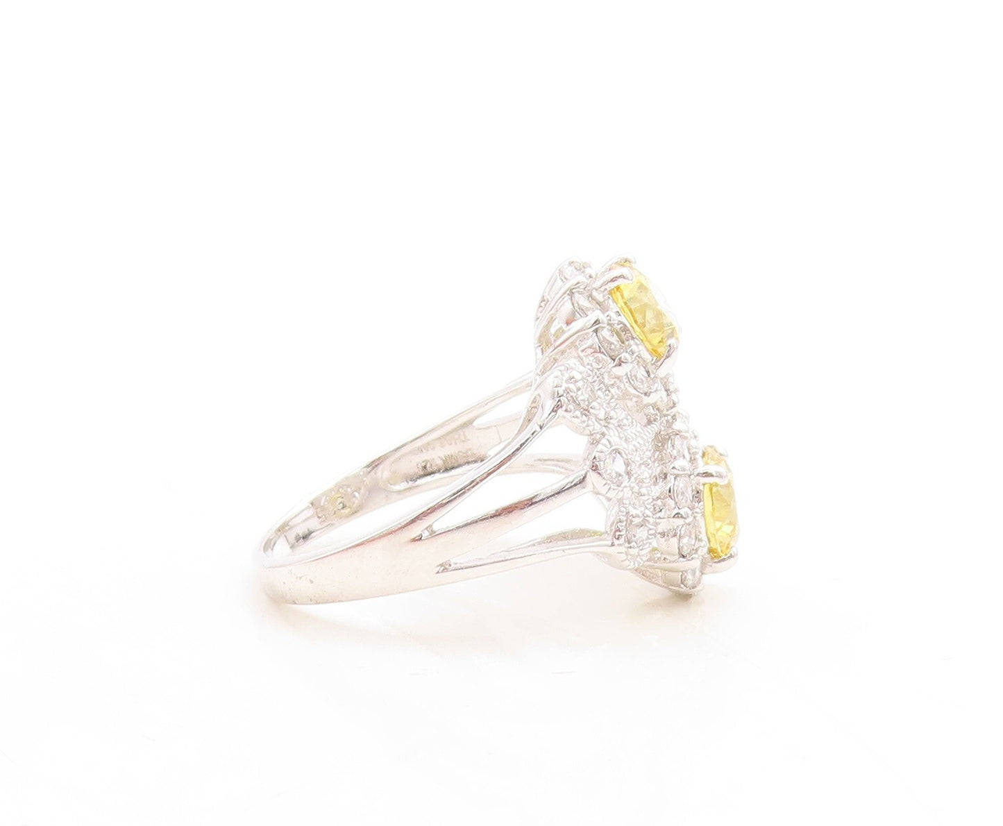 925 Sterling Silver Vintage Ring Round Citrine Swirly CZ Inlay  Sz 7.5  RG31627