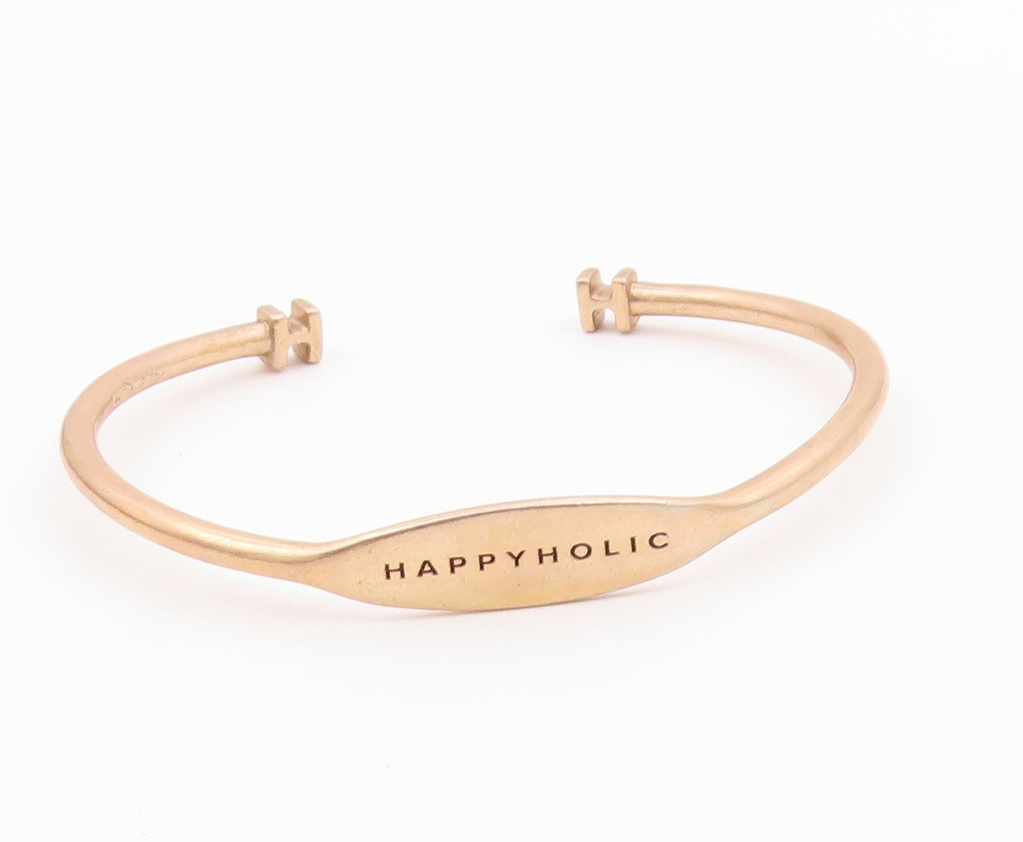 925 Sterling Silver  Vintage Shiny Happyholic Stamped Cuff Bracelet  BT9260