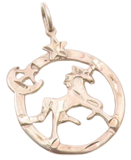 925 Silver  Vintage Open Circle Horse Crescent Moon & Star Pendant  PT21222