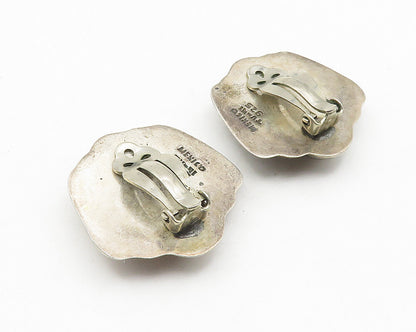 MEXICO 925 Silver  Vintage Dark Tone Hollow Fluted Non Pierce Earrings  EG5647