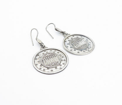 925 Sterling Silver  Vintage Antique Embossed Detail Dangle Earrings  EG3033