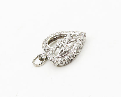 925 Sterling Silver  Cubic Zirconia Floral Leaves Love Heart Pendant  PT14659