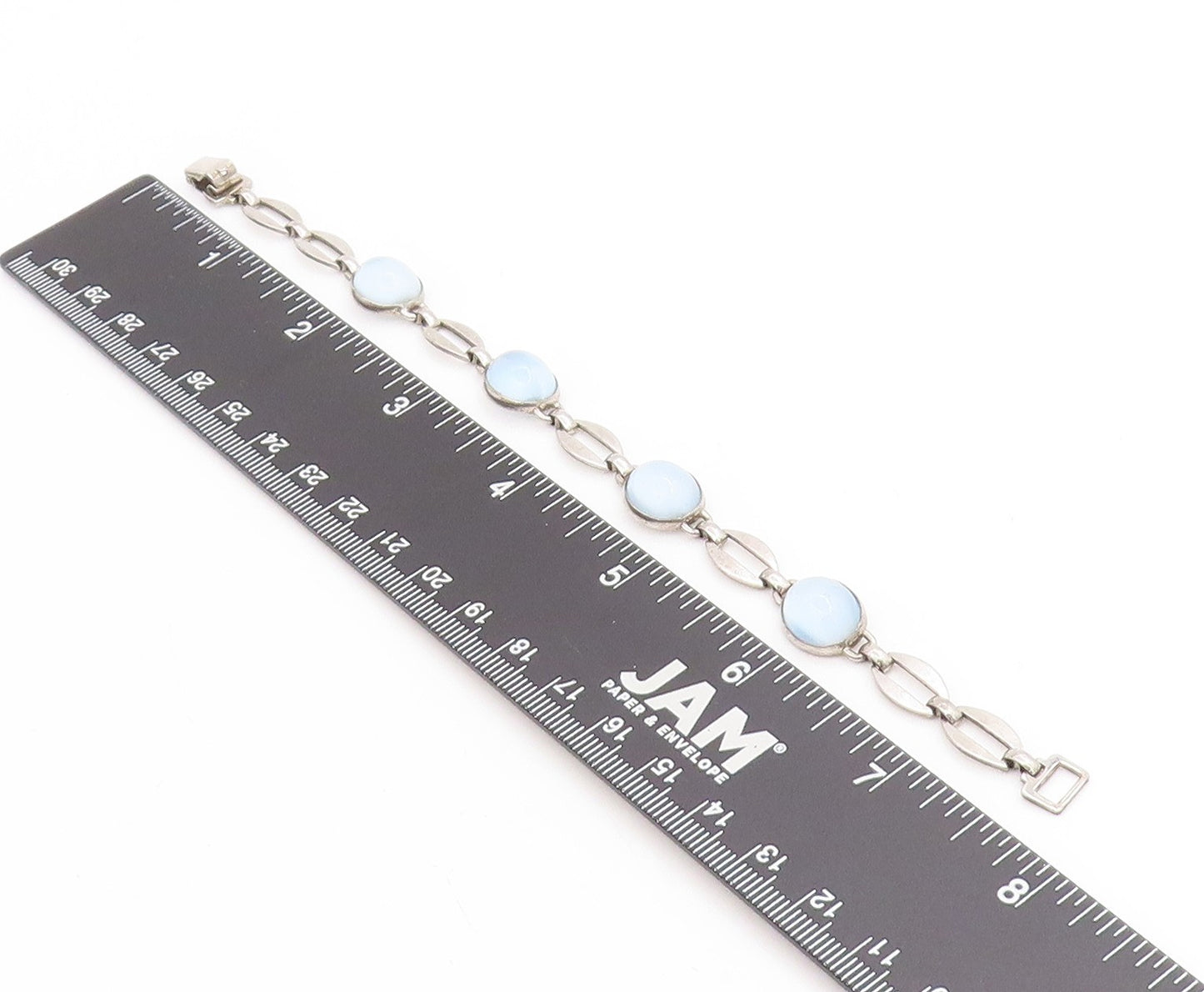 925 Sterling Silver Vintage Bracelet Cabochon Cat Eye Elegant Link  BT11753