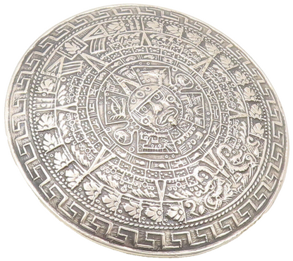 925 Sterling Silver Vintage Brooch Pin MAYAN AZTEC Etched Sun Calendar  BP10597