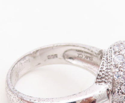925 Sterling Silver Vintage Ring Drop Cut Halo Round CZ  Sz 7  RG30497