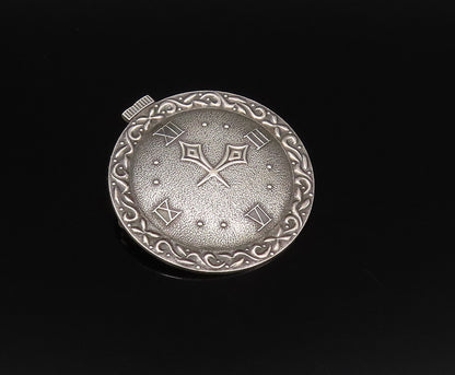 P&B 925 Silver  Vintage Antique Swirl Edge Wall Clock Brooch Pin  BP9977