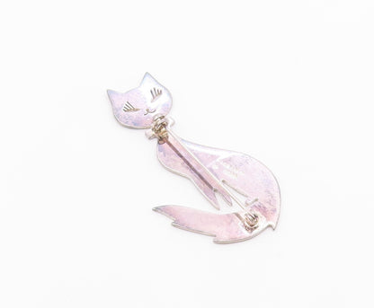 MEXICO 925 Sterling Silver  Vintage Shiny Sitting Cat Brooch Pin  BP5677