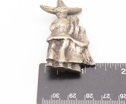 MADELON 925 Silver  Vintage Antique Carved Walking Couple Brooch Pin  BP10505