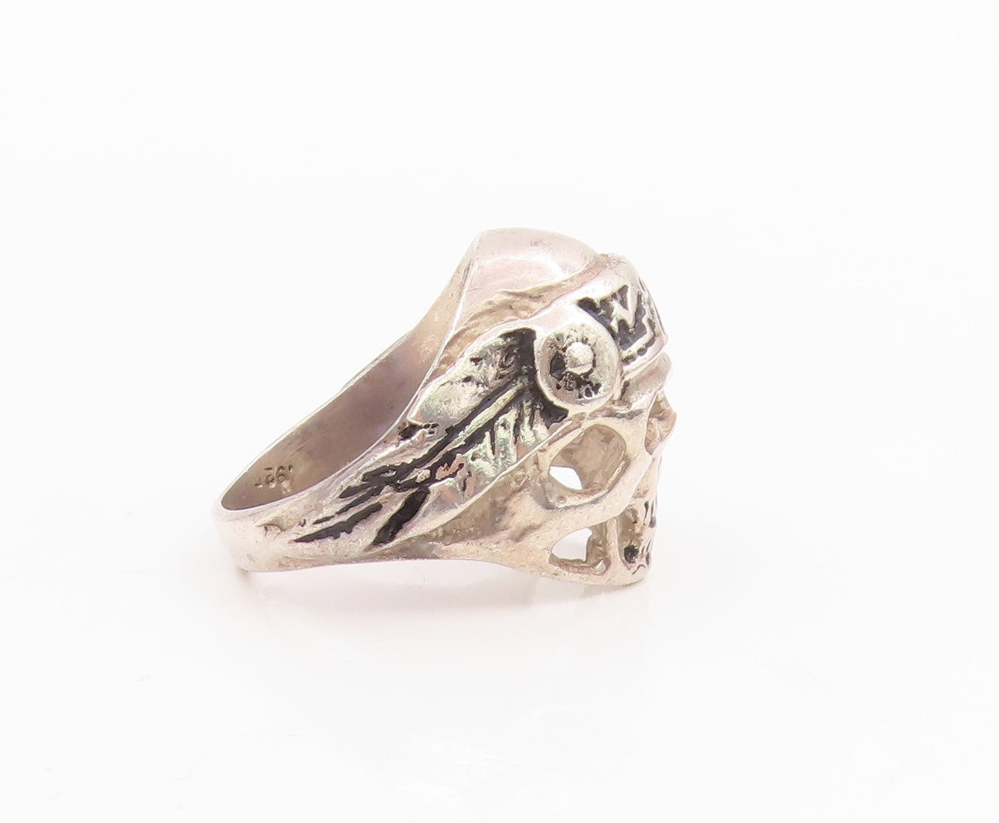 925 Sterling Silver Vintage Ring Intricate Gothic Skull Design  Sz 9  RG34950
