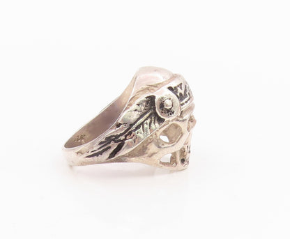 925 Sterling Silver Vintage Ring Intricate Gothic Skull Design  Sz 9  RG34950