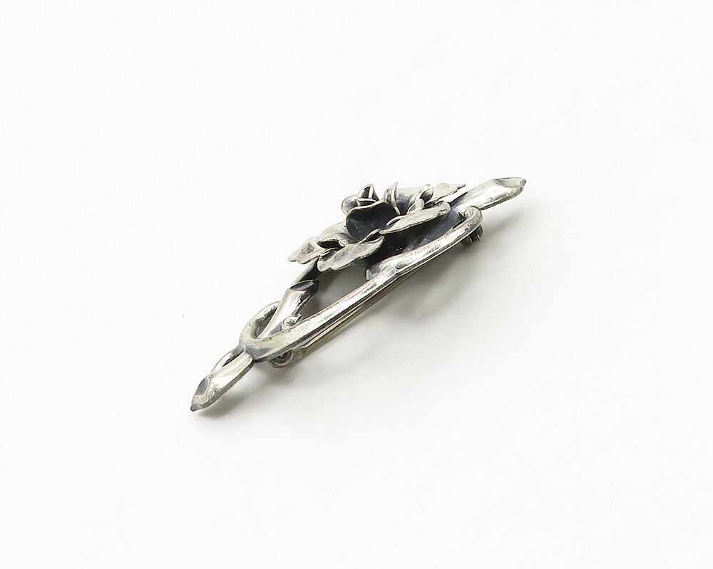 925 Sterling Silver  Vintage Shiny Sculpted Flower Swirl Brooch Pin  BP7073
