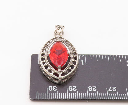925 Sterling Silver Vintage Pendant Marquise Cut Ruby Openwork Charm  PT26347