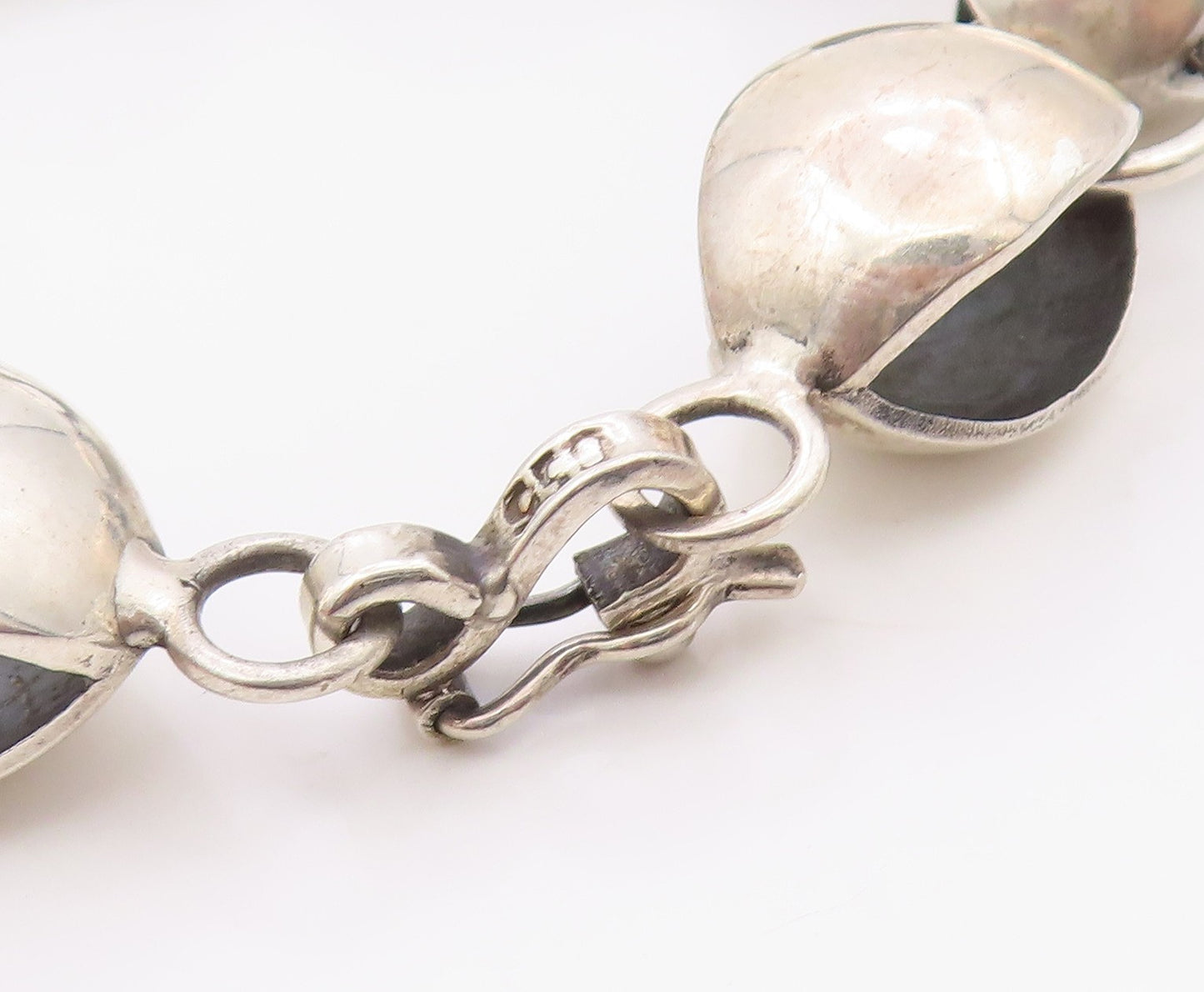 925 Sterling Silver Vintage Bracelet Chunky Puffy Sculptural Bead Link  BT12141