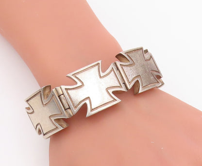 925 Sterling Silver Vintage Bracelet Solid Religious Maltese Cross Link  BT11873