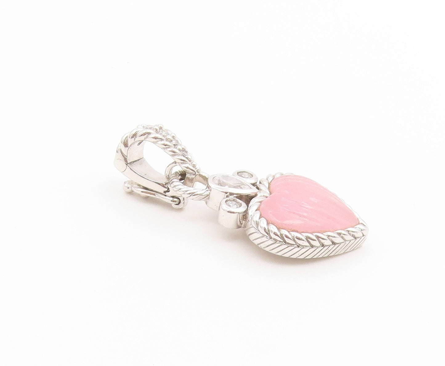 925 Sterling Silver Vintage Pendant JUDITH RIPKA Rose Quartz Love Heart  PT26550