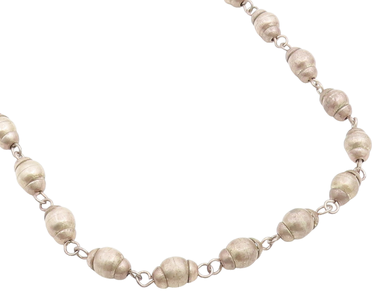 925 Sterling Silver Vintage Necklace MEXICO Fluted Pumpkin Bead Chain  NE4888