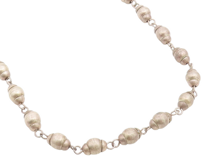 925 Sterling Silver Vintage Necklace MEXICO Fluted Pumpkin Bead Chain  NE4888