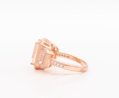 925 Sterling Silver Vintage Ring Rose Gold Plated Morganite Topaz  Sz 6  RG29439