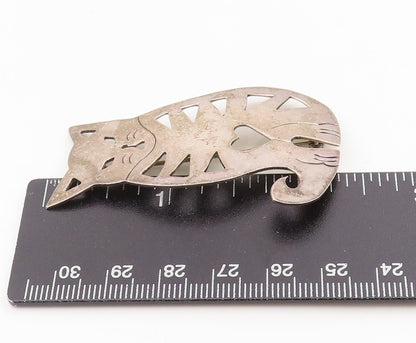 925 Sterling Silver Vintage Brooch MEXICO Love Heart Cutout Kitten Pin  BP12132