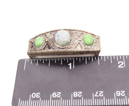 925 Sterling Silver Vintage Pendant Antique Carved Oval Gemstones  PT23344