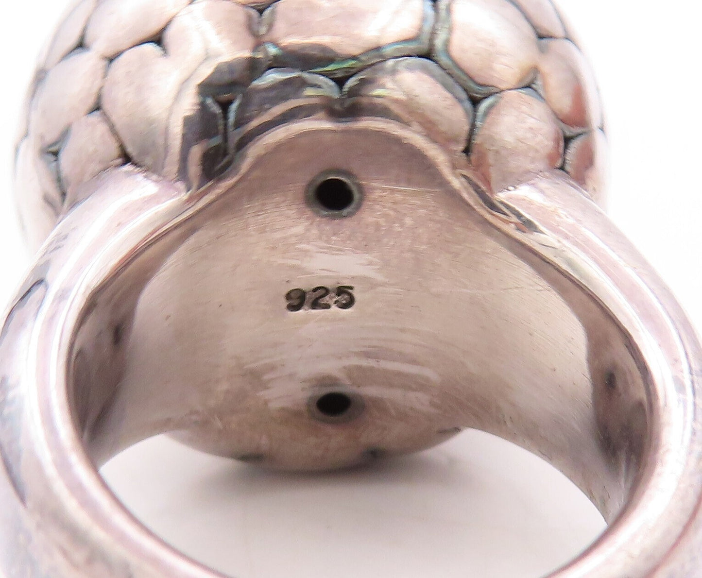 925 Sterling Silver Vintage Ring Puffed Pebble Effect Carved  Sz 7.5  RG31048
