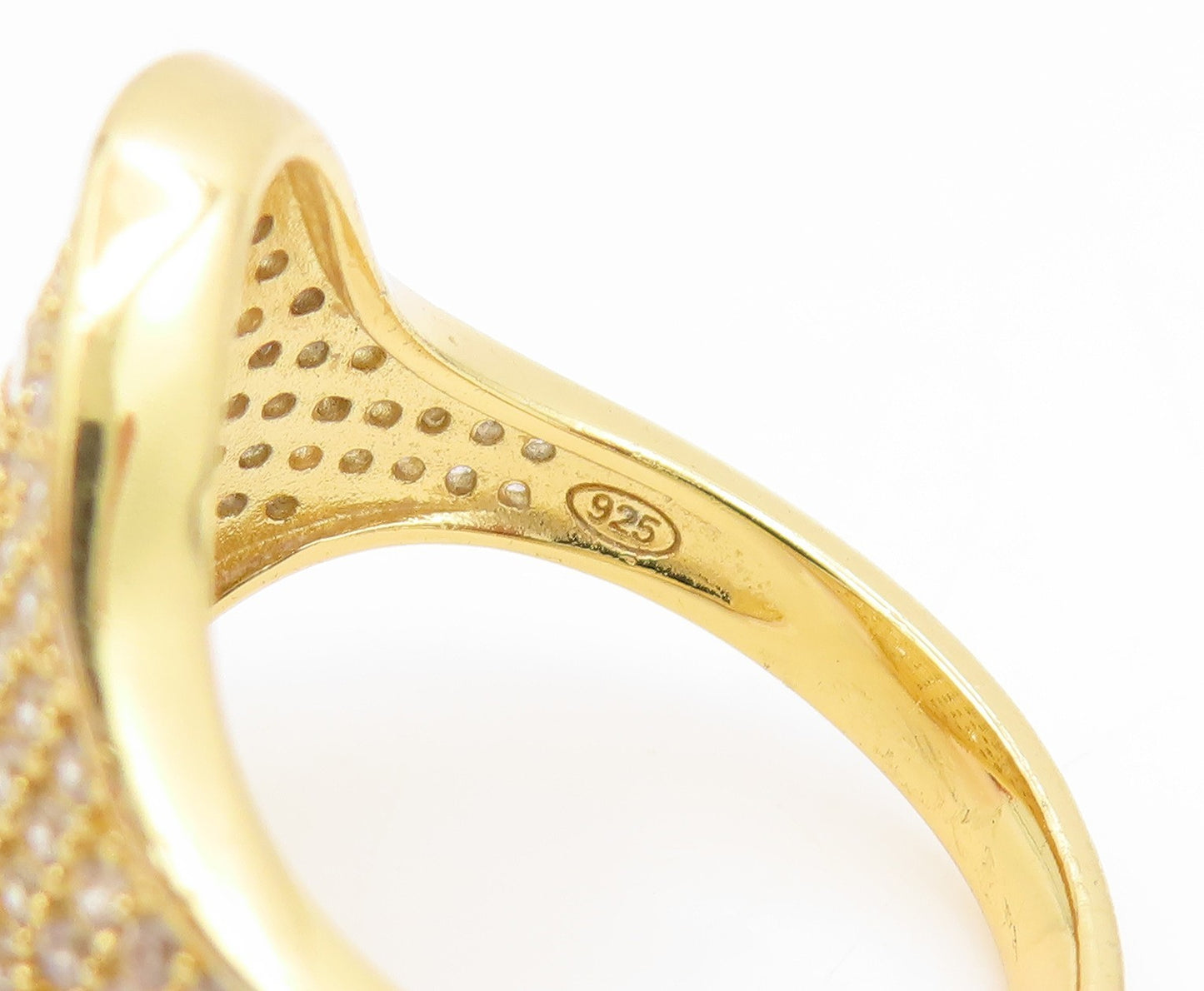 925 Sterling Silver Vintage Ring Gold Plated CZ Pave Signet Band  Sz 7  RG35287