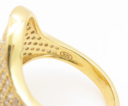 925 Sterling Silver Vintage Ring Gold Plated CZ Pave Signet Band  Sz 7  RG35287