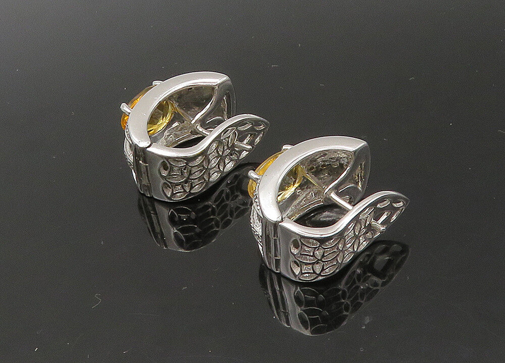 DAVID SIGAL 925 Silver  Vintage Citrine Shiny Hinge Hoop Earrings  EG11026