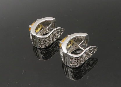 DAVID SIGAL 925 Silver  Vintage Citrine Shiny Hinge Hoop Earrings  EG11026