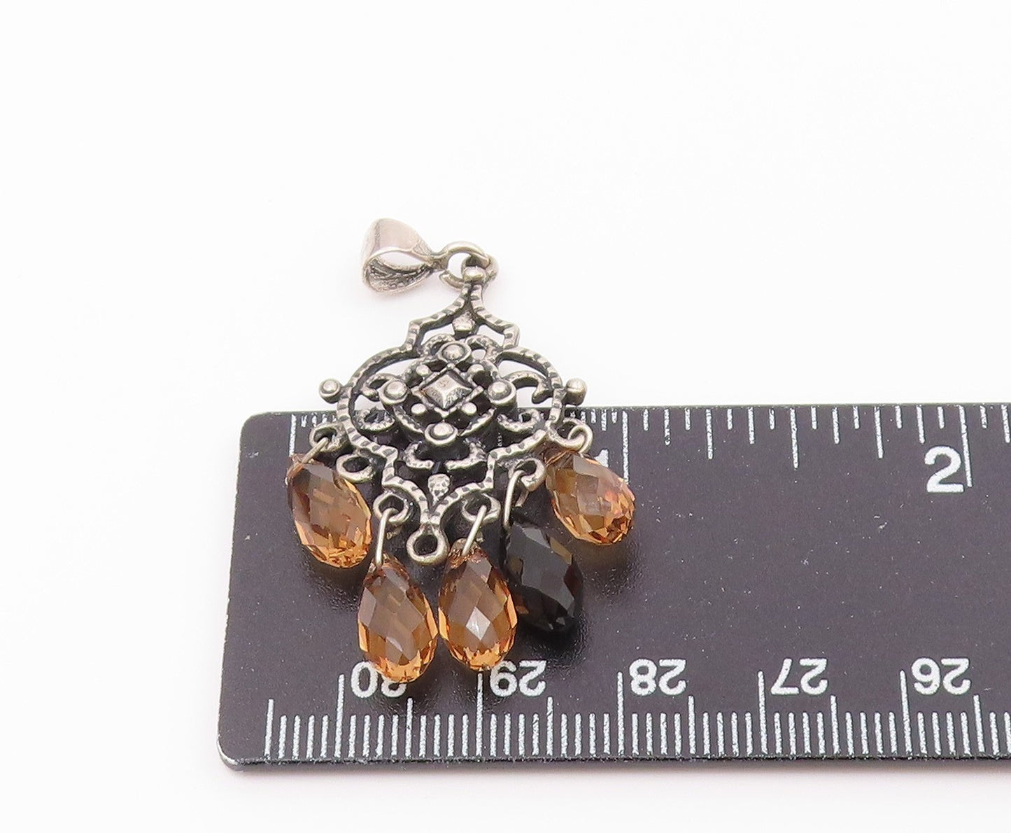 925 Sterling Silver  Vintage Citrine & Black Spinel Dangling Pendant  PT18775