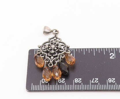 925 Sterling Silver  Vintage Citrine & Black Spinel Dangling Pendant  PT18775
