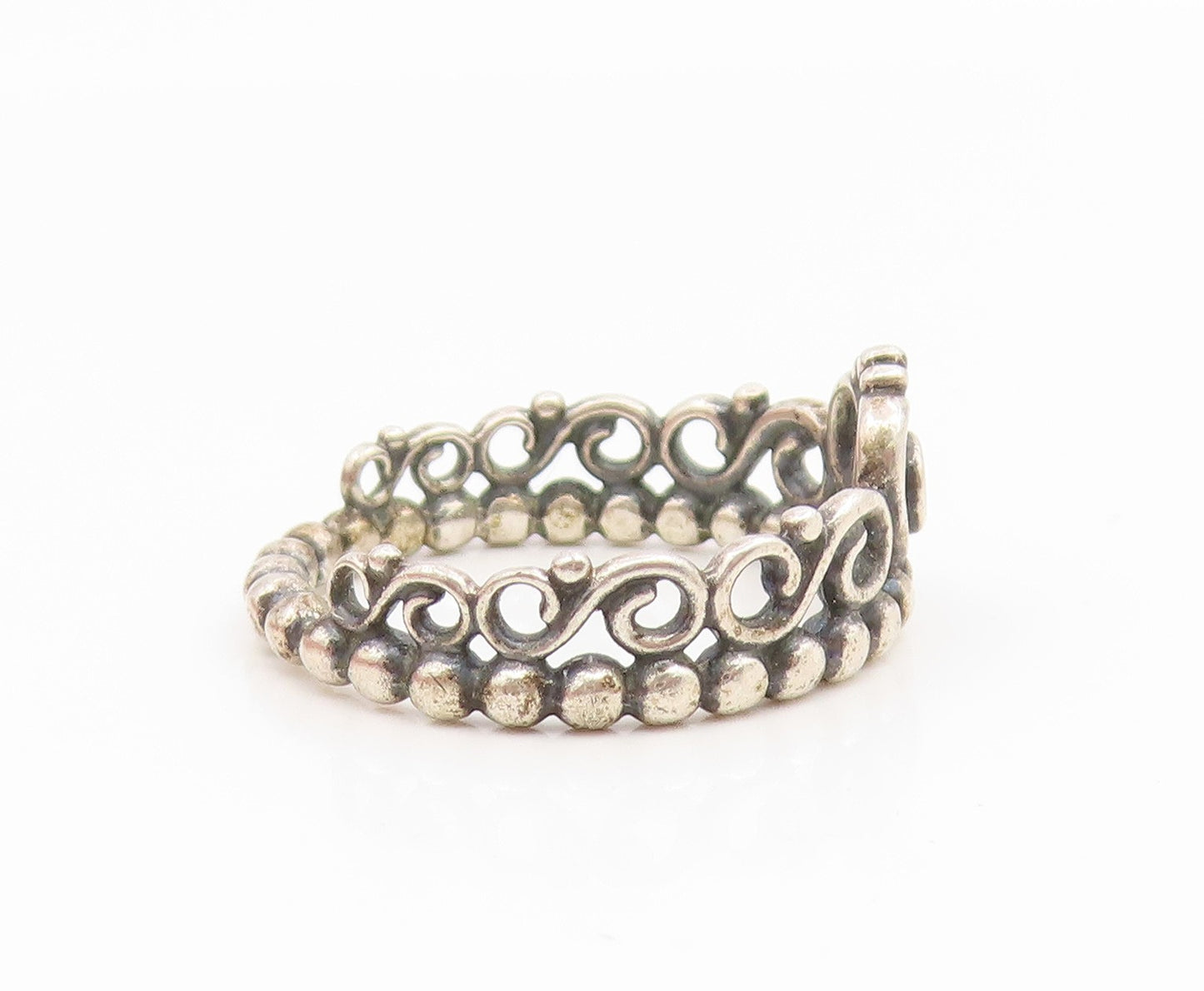 925 Sterling Silver Vintage Ring PANDORA CZ Princess Heart Crown  Sz 7  RG35139