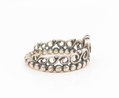 925 Sterling Silver Vintage Ring PANDORA CZ Princess Heart Crown  Sz 7  RG35139
