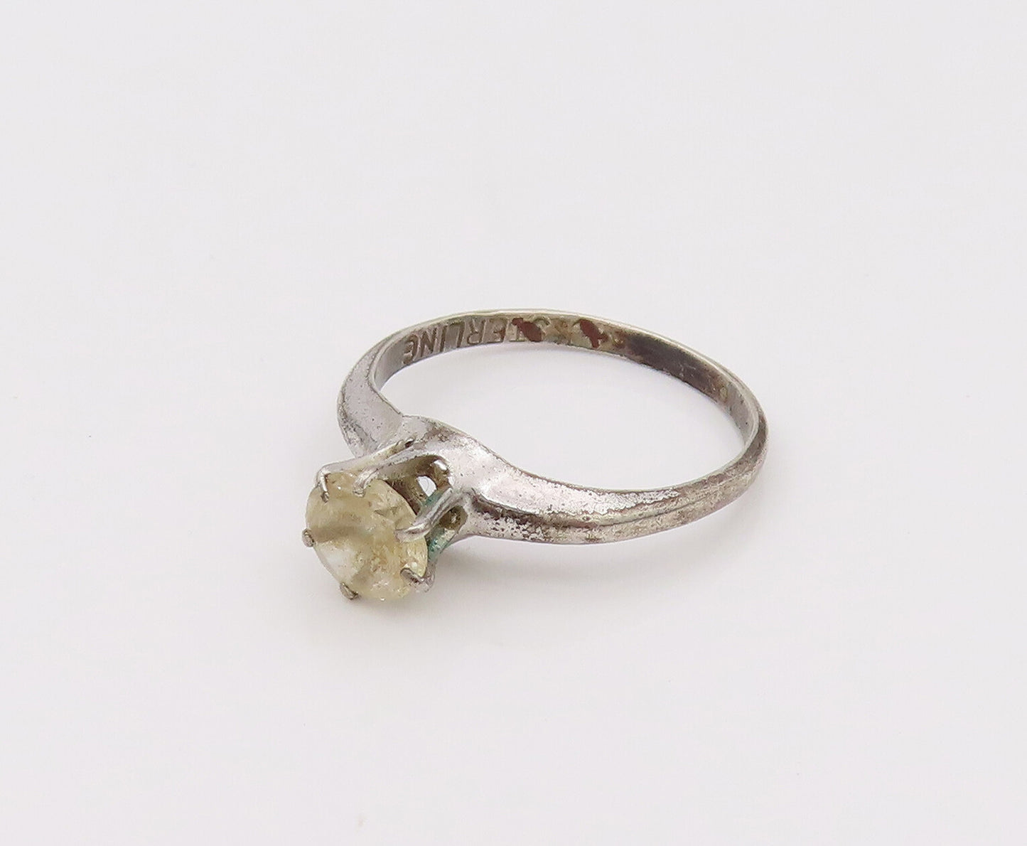 925 Silver  Vintage Antique Minimalist Cubic Zirconia Ring Sz 6.5  RG26519