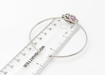 925 Silver  Vintage Genuine Diamonds & Pink Topaz Heart Cuff Bracelet  BT8541