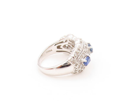925 Sterling Silver Vintage Ring Oval Sapphire Halo Topaz Bands  Sz 6  RG32902