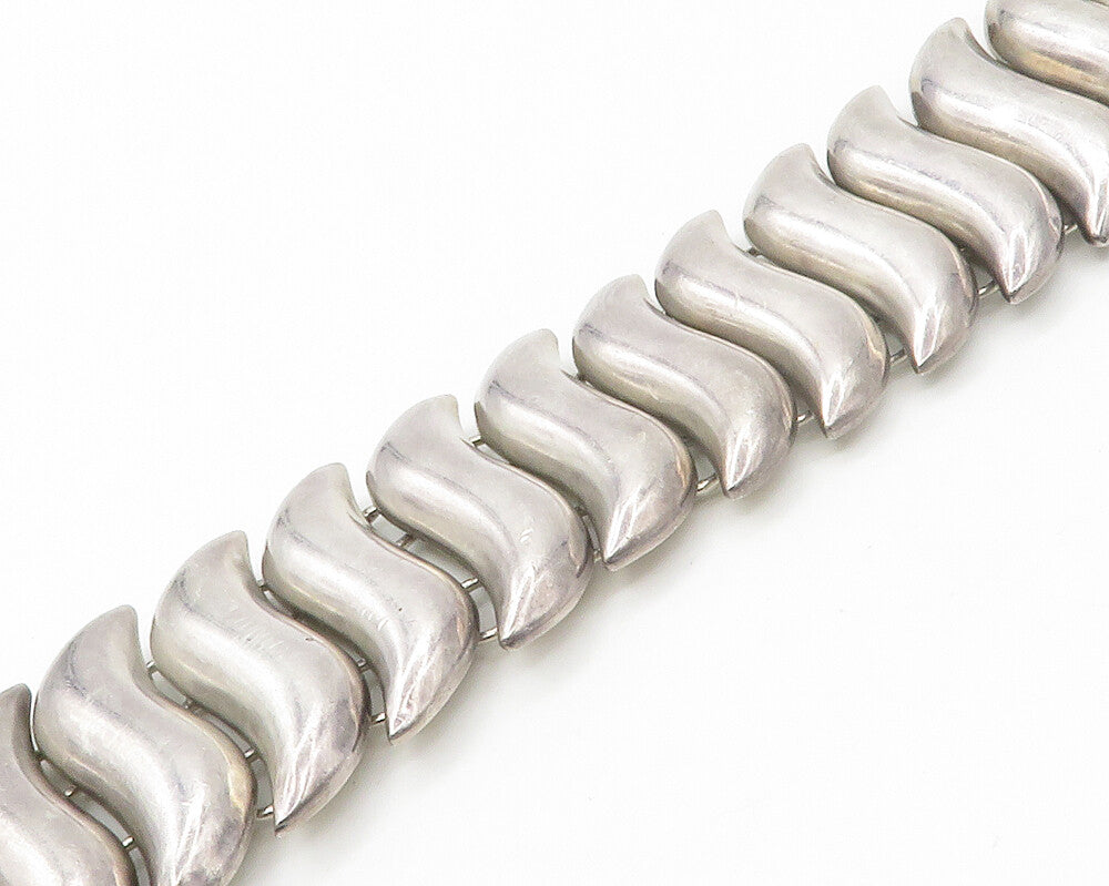 MEXICO 925 Sterling Silver  Vintage Smooth Shiny Swirl Chain Bracelet  BT6730