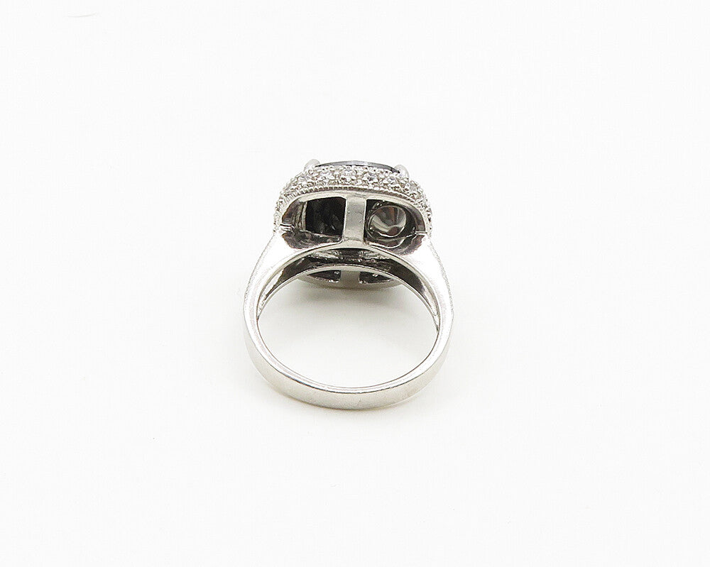 925 Sterling Silver  Faceted Hematite & Marcasite Cocktail Ring Sz 7  RG18555