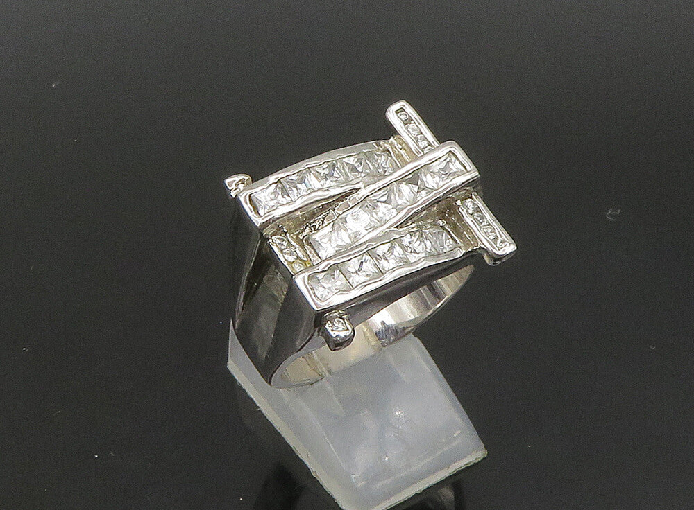 925 Sterling Silver  Vintage Cubic Zirconia Large Band Ring Sz 11  RG23613