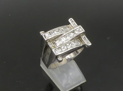 925 Sterling Silver  Vintage Cubic Zirconia Large Band Ring Sz 11  RG23613