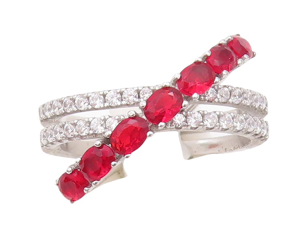 925 Sterling Silver Vintage Ring Designer Cutout Garnet & CZ Bands Sz 7  RG30399