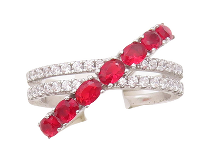 925 Sterling Silver Vintage Ring Designer Cutout Garnet & CZ Bands Sz 7  RG30399