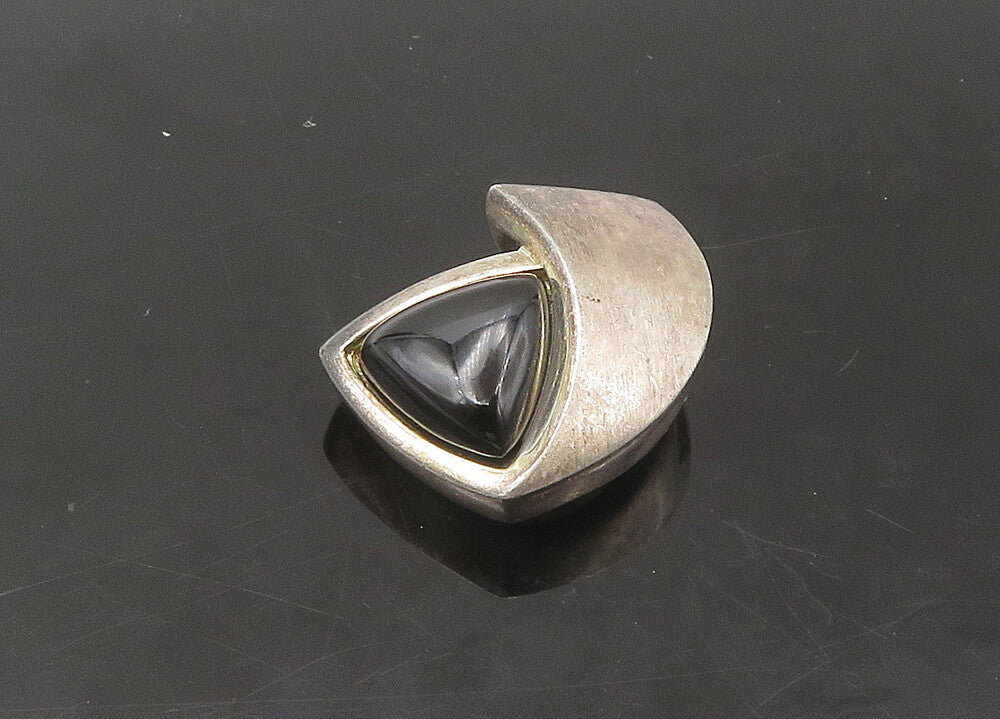 925 Sterling Silver  Vintage Black Onyx Smooth Matte Slide Pendant  PT18122
