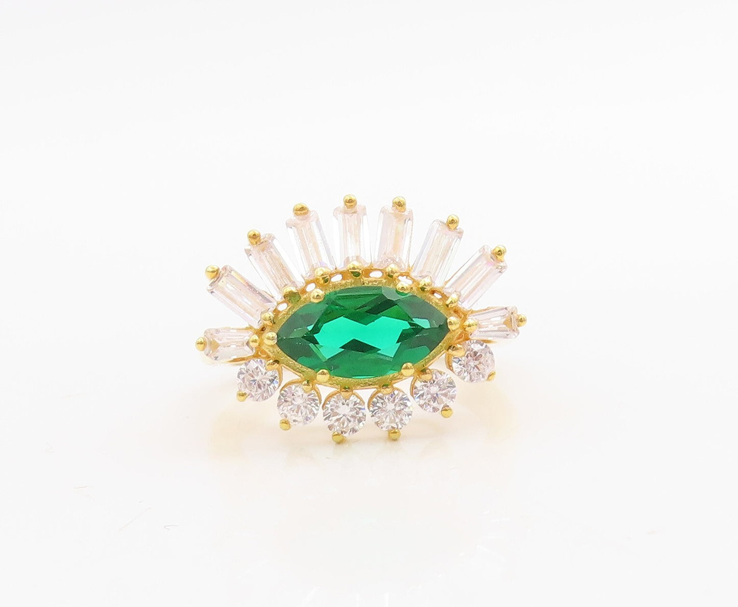 925 Sterling Silver Vintage Ring Gold Plated Green & White CZ  Sz 6  RG30954