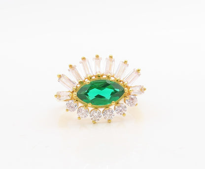 925 Sterling Silver Vintage Ring Gold Plated Green & White CZ  Sz 6  RG30954