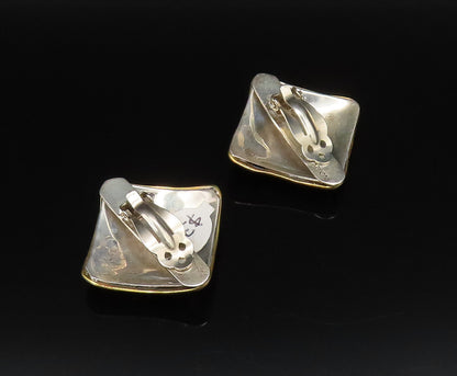925 Silver  Vintage Two Tone Carved Shapes Clip Back Dome Earrings  EG12208