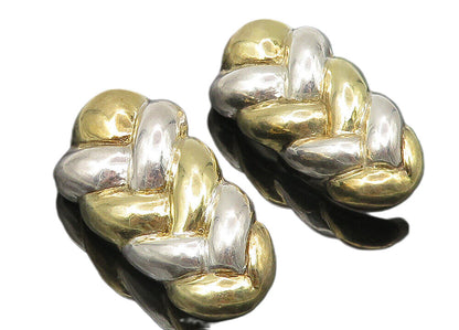 925 Sterling Silver  Vintage Two Tone Braided Non Pierce Earrings  EG5704