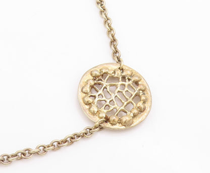 925 Sterling Silver Vintage Necklace Intricate Openwork Disc Long Chain  NE4717