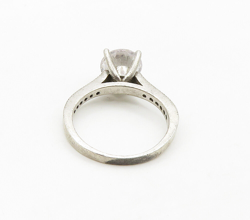 925 Sterling Silver  Cubic Zirconia Solitaire With Accents Ring Sz 6  RG15990