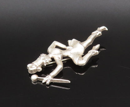 925 Sterling Silver  Vintage Carved Dutch Dancer Motif Brooch Pin  BP10058